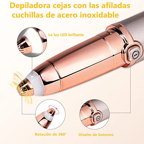 Depiladora Cejas Mujer, Electrica Depiladora Cejas Indolora y Maquinilla de Afeitar para Mujeres y Hombres con LED, Portátil Depilador Cejas para Cejas, Nariz, Labios, Cara