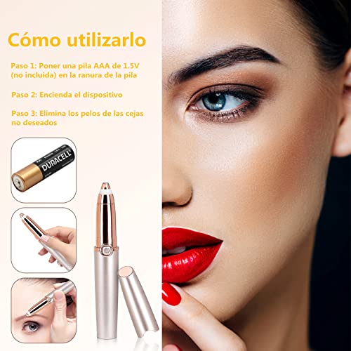 Depiladora Cejas Mujer, Electrica Depiladora Cejas Indolora y Maquinilla de Afeitar para Mujeres y Hombres con LED, Portátil Depilador Cejas para Cejas, Nariz, Labios, Cara