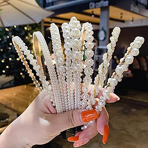 Diademas de Perlas Sonwaha 6 PCS Moda Perla Mujer Venda Elegantes Perlas Blancas Brillantes Bonita Diadema para Mujeres y Niñas