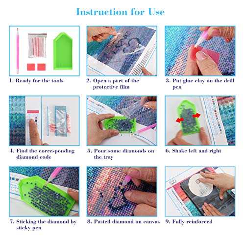 DIY Diamond Painting Kit, 40 x 30cm 5D Pintura Diamante, Cuadro Pintar con Numeros para Adultos, Punto de Cruz Diamante Kit Completo para Niños, Diamond Art para Decoración de Pared del Hogar, regalo.