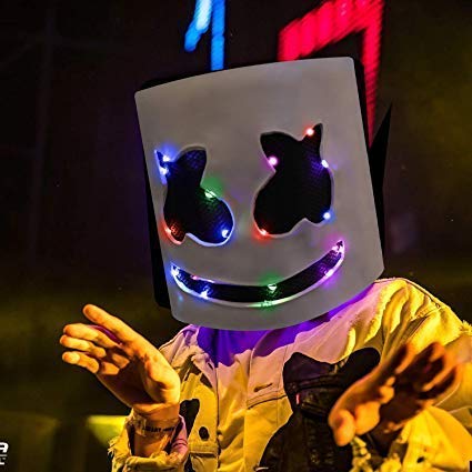 DJ Marshmallow LED Light Colorful Mask, Music Festival Marshmallow Full Head Casco de Látex Máscara de Halloween Fiesta