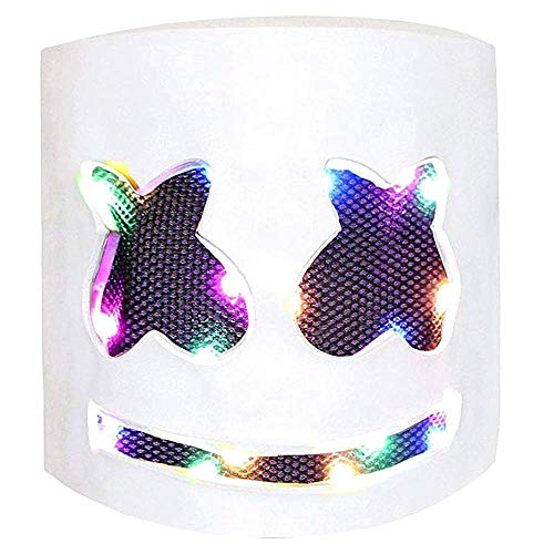 DJ Marshmallow LED Light Colorful Mask, Music Festival Marshmallow Full Head Casco de Látex Máscara de Halloween Fiesta