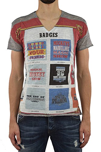 Dolce & Gabbana Camiseta de hombre gris de lana con impresión gráfica y etiqueta con logotipo, talla IT44-IT46 gris luminoso (ral 7035) 44