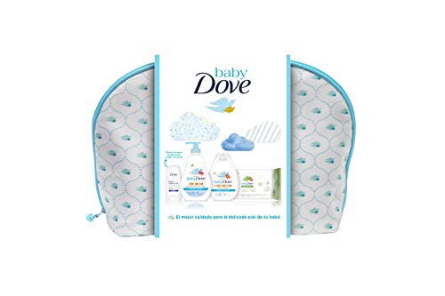 Dove Baby Neceser Set de Baño de Bebé Loción Corporal Hidratación Profunda 400 ml + Gel de Baño Hidratación Profunda 400 ml + Toallitas Biodegradables 75 unidades + Gel Hidroalcohólico Original 50 ml