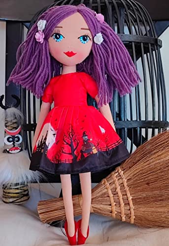 DRIMYDOLLS - Muñeca de Trapo Suave Niñas, Blandita, Hecha a Mano, Muñeca de Moda 37 CM, Ojos Arcoiris, Exclusiva, Diseño en Rojo, Tela de Calidad, Serie Limitada Colección DIANA, Regalo Original Única