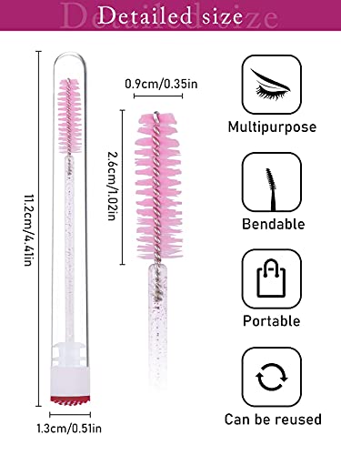 EBANKU 40 pcs Rosa Tubos de Varita de Pestañas Set, Diamante Tubo de Cepillo de Pestañas Vacío Varita de Rímel Cepillos de Pestañas Aplicador de Cejas para Mujeres Niñas