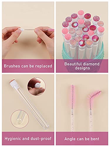 EBANKU 40 pcs Rosa Tubos de Varita de Pestañas Set, Diamante Tubo de Cepillo de Pestañas Vacío Varita de Rímel Cepillos de Pestañas Aplicador de Cejas para Mujeres Niñas