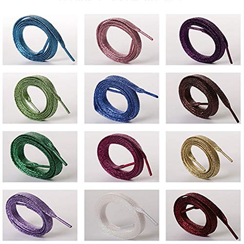 Egurs Cordones Brillantes Planos, 16 Pares 110CM Cordones con Purpurina Premium para Zapatillas de Deporte Zapatos de Lona,16 colores