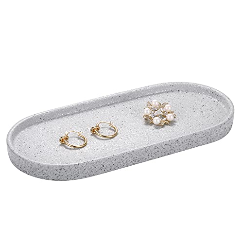 Emibele Bandeja Elíptica Cerámica, 25 X 11.5 cm Organizador Decorativo de Cosméticos Perfumes Loción Crema Joyas Adornos, Soporte Multifuncional Ideal para Baño Tocador Escritorio, Lapis