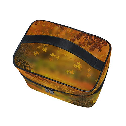 Emoya - Neceser Grande para Maquillaje, otoño, otoño, Hojas Naranjas, Viajes, Impermeable, Bolsa organizadora para cosméticos para Mujer