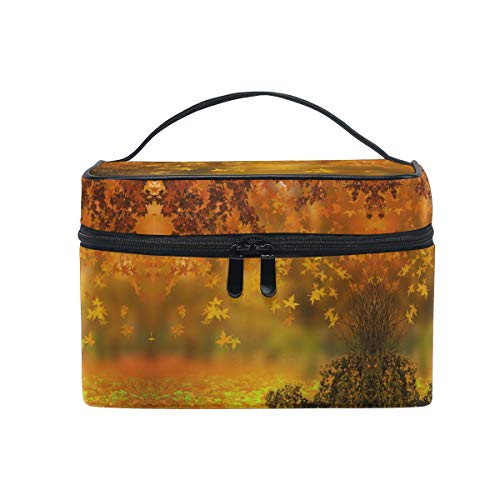 Emoya - Neceser Grande para Maquillaje, otoño, otoño, Hojas Naranjas, Viajes, Impermeable, Bolsa organizadora para cosméticos para Mujer
