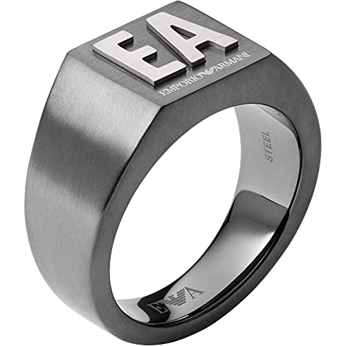 Emporio Armani Anillo de sello para hombre, acero inoxidable, antracita, EGS2755060, metal oscuro