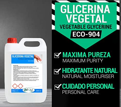 EQM SOLUCIONES QUÍMICAS | ECO-904 | 5L | Glicerina Vegetal Líquida | Grado farmacéutico | Hidratante natural cabello y piel | Ideal para jabones, champús, cremas, etc.