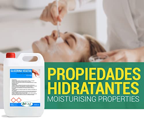 EQM SOLUCIONES QUÍMICAS | ECO-904 | 5L | Glicerina Vegetal Líquida | Grado farmacéutico | Hidratante natural cabello y piel | Ideal para jabones, champús, cremas, etc.