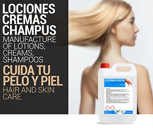 EQM SOLUCIONES QUÍMICAS | ECO-904 | 5L | Glicerina Vegetal Líquida | Grado farmacéutico | Hidratante natural cabello y piel | Ideal para jabones, champús, cremas, etc.