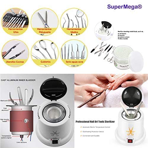 Esterizador cuarzo esterilizador de 100W con Bolas de Cuarzo, Instrumento Desinfección y Limpieza a 250 Grados, para peluqueria y estetica, Manicura y Pedicura (Blanco)