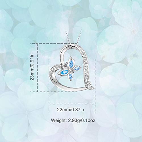 EUDORA Colgante de Mariposa para Collar Corazón Plata de Ley 925, Mujer Collar de Mariposa Regalos Originales para Mujer, Largo de Cadena 45,7cm