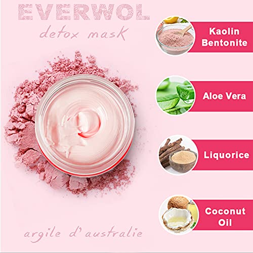 EVERWOL - Mascarilla de arcilla rosa australiana / antiacné y puntos negros-Limpia y estrecha los poros-Detoxifica / Purificante y hidratante, antiarrugas, blanqueadora / Colágeno / 120 ml