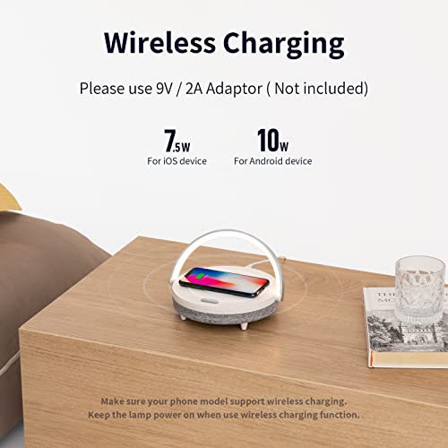 EZVALO Lámpara de Noche, Lampara de Mesa con Carga Inalámbrica, Lámpara de de Mesita Ajustable 3 Modos de Iluminación con Altavoz Bluetooth, Luz Nocturna para Dormitorio Sala de Estar Oficina