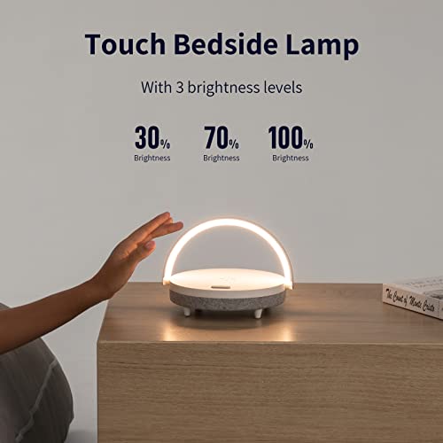 EZVALO Lámpara de Noche, Lampara de Mesa con Carga Inalámbrica, Lámpara de de Mesita Ajustable 3 Modos de Iluminación con Altavoz Bluetooth, Luz Nocturna para Dormitorio Sala de Estar Oficina