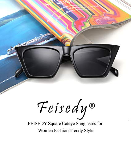 FEISEDY Gafas de Sol Mujer Cuadradas Moda Vintage Pequeñas Ojo de Gato Mujer B2473