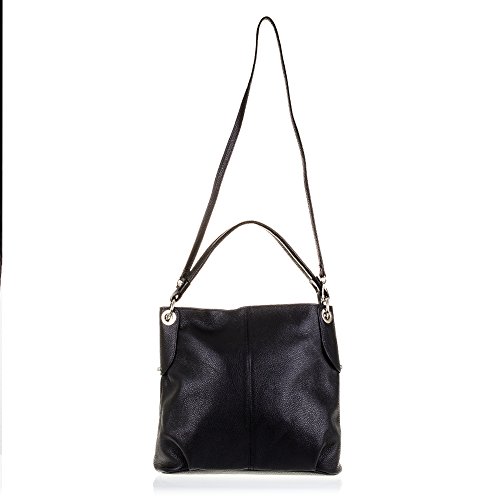 Firenze Artegiani Bolso Tote de Mujer en Piel auténtica, Acabado Dollaro, 37 cm, Negro