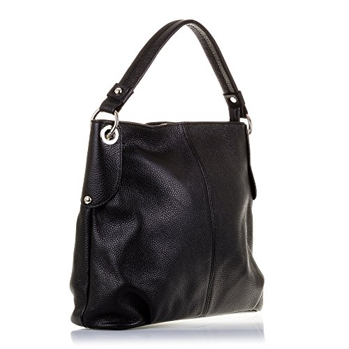 Firenze Artegiani Bolso Tote de Mujer en Piel auténtica, Acabado Dollaro, 37 cm, Negro