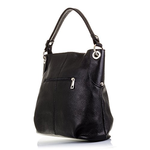 Firenze Artegiani Bolso Tote de Mujer en Piel auténtica, Acabado Dollaro, 37 cm, Negro