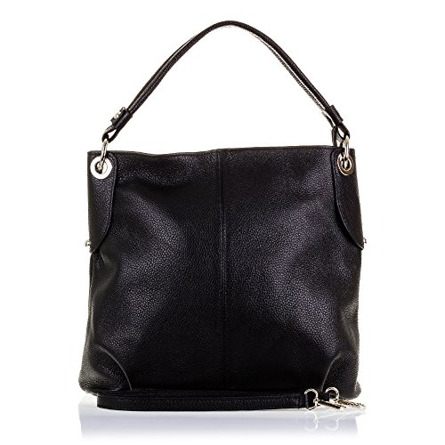 Firenze Artegiani Bolso Tote de Mujer en Piel auténtica, Acabado Dollaro, 37 cm, Negro