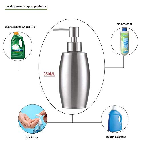 flintronic Dispensador de Jabón 350ml, Fregadero de Cocina Dispensador, Espacio Dosificador Jabon Cocina de Acero Inoxidable Botella