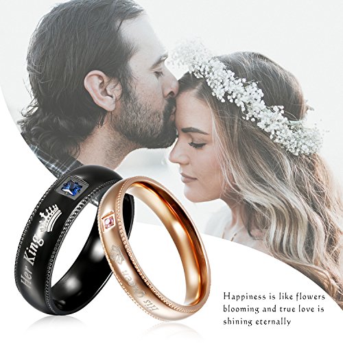 Flongo Anillos para Mujer, Anillos de Compromiso His Queen y Her King, Acero Inoxidable Anillos de Amor, Los Enamorados Regalo para San Valentín/Navidad, Talla 9 española