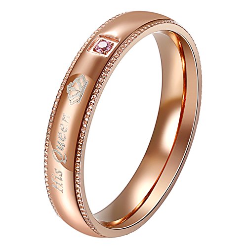 Flongo Anillos para Mujer, Anillos de Compromiso His Queen y Her King, Acero Inoxidable Anillos de Amor, Los Enamorados Regalo para San Valentín/Navidad, Talla 9 española