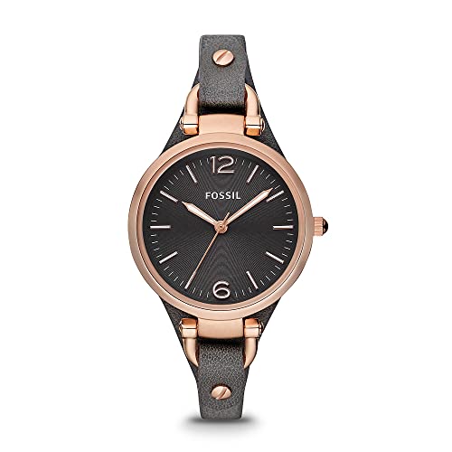Fossil Reloj para mujer Georgia, tamaño de caja de 32 mm, movimiento de cuarzo, correa de piel