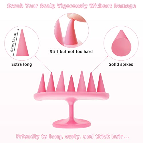 FReatech Actualizado Masajeador Cuero Cabelludo con Cerdas Largas y Rígidas, Cepillo de Champú SIlicone Integrado para Exfoliar y Masajear la Cabeza, para Cabello Largo, Grueso y Rizado, Rosa