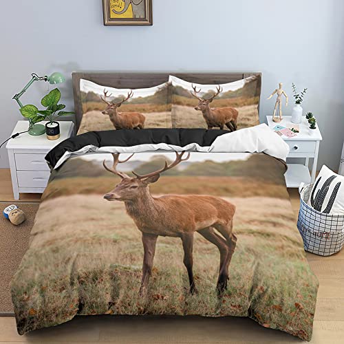 Funda Nordica Cama 90 antílope marrón Juego de Cama de Microfibra Funda nórdica con Cremallera 150x200cm con 2 Fundas de Almohada 50x75cm para niños niñas