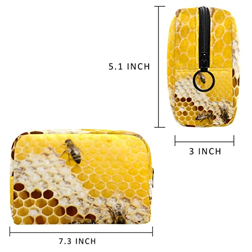 FURINKAZAN Bolsa de maquillaje de viaje de nido de abeja con abejas para artículos de tocador bolsa de hombres y mujeres