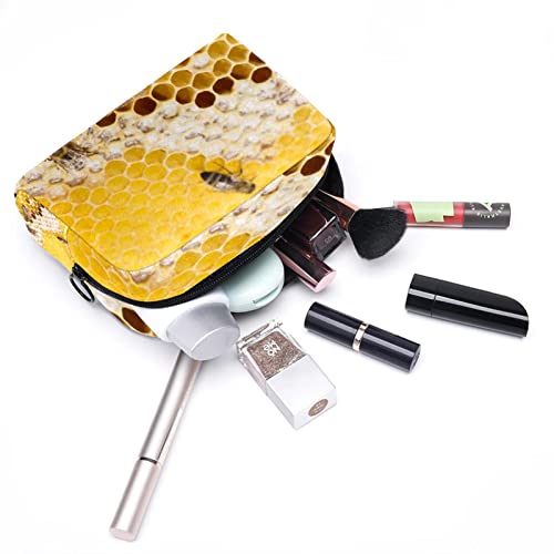 FURINKAZAN Bolsa de maquillaje de viaje de nido de abeja con abejas para artículos de tocador bolsa de hombres y mujeres