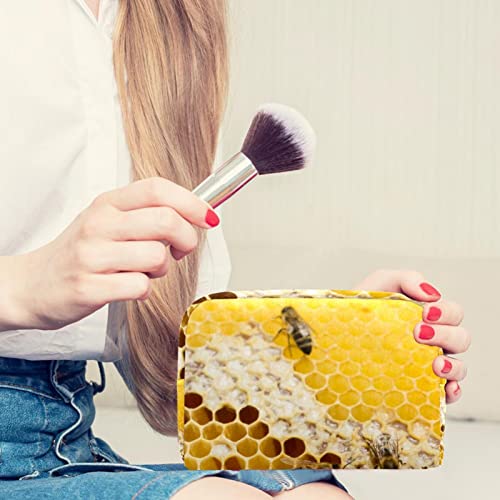 FURINKAZAN Bolsa de maquillaje de viaje de nido de abeja con abejas para artículos de tocador bolsa de hombres y mujeres