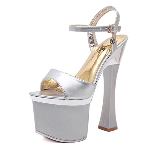 GAOword Discoteca Super High Tacones Altos 17cm Sandalias Mujeres Trabajo Zapatos Catwalk Poste Danza Zapatos,Plata,34 EU