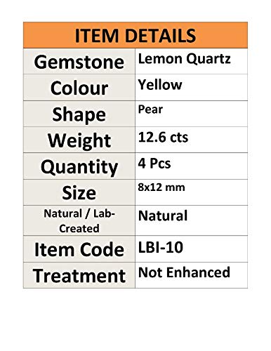 Gems&JewelsHub Cabujón natural de cuarzo limón 4 piezas lote al por mayor 12.6cts LBI10