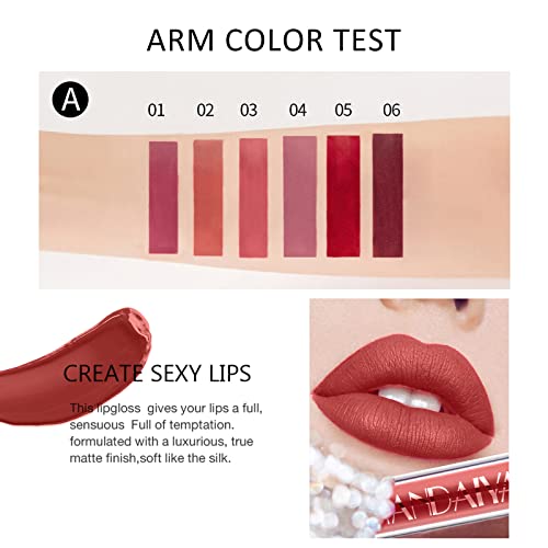 Getervb 6 Piezas Pintalabios Liquido Mate Larga Duracion Lápiz Labial Líquido Barra Labios Matte Liquid Lipstick Pintalabios Impermeable con Caja Regalo para Mujeres Madre Niña