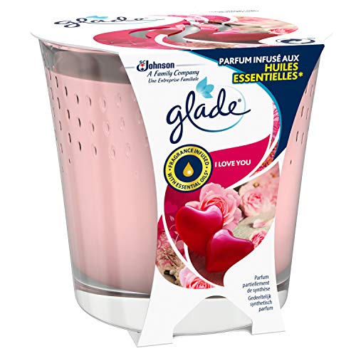 Glade - Vela perfumada de aceites esenciales con texto "I Love You", 30 horas de fragancia, 129 g