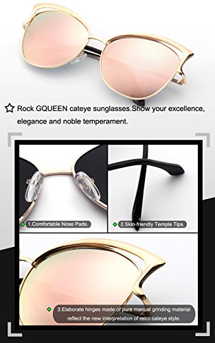 GQUEEN Ojos De Gato Espejo Gafas de Sol MT3 para Mujer B Dorado Dorado Grande