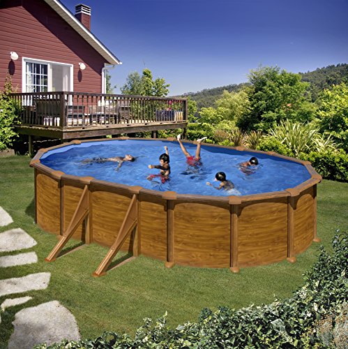 Gre KIT610W Pacific - Piscina Elevada Ovalada, Aspecto Madera, 610 x 375 x 120 cm