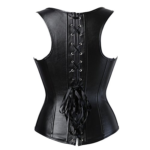 Grebrafan Gótico Steampunk Corsé de Piel Corset Cuero con Tirantes (EU(40-42) 2XL, Negro)