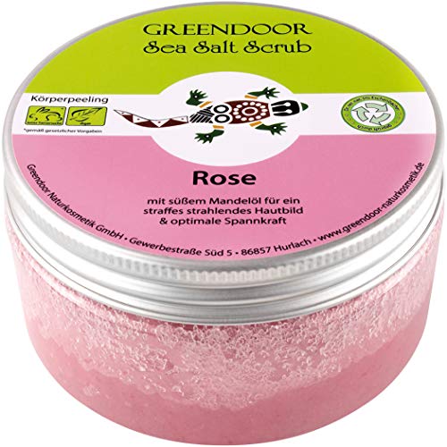 Greendoor peeling corporal Sal De Mar Scrub Rosa, peladura de sal marina sin Plástico & sin conservantes, 280g con Aceite de almendra, Body Scrub