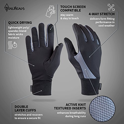 Guantes TrailHeads para correr y compatibles con pantallas táctiles, color negro, tamaño Medium