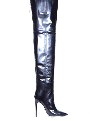 Guugoon Botas de Mujer sobre la Rodilla 12 cm PU de Cuero Puntiagudo Apuntado Estilete Muslo Altas Botas para el Trabajo de Fiesta Catwalk Discoteca,Negro,40EU