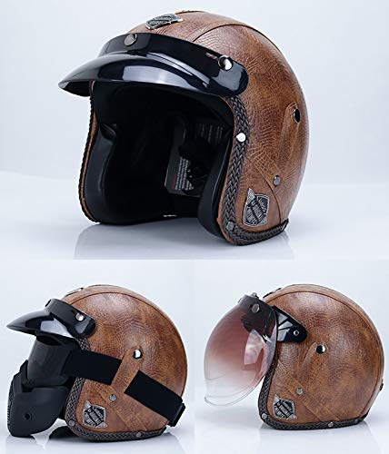 Half-Helmet Cascos Abiertos Casco de Motocicleta Retro Medio Casco Cruiser Chopper Scooter Piloto Jet Casco 3/4 Adulto Four Seasons Safety Collision Cap ECE/Dot Certificación B,XXL=61~62cm