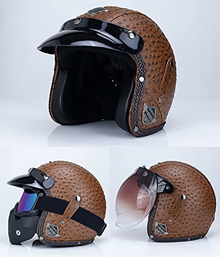 Half-Helmet Cascos Abiertos Casco de Motocicleta Retro Medio Casco Cruiser Chopper Scooter Piloto Jet Casco 3/4 Adulto Four Seasons Safety Collision Cap ECE/Dot Certificación D,M=55~56cm